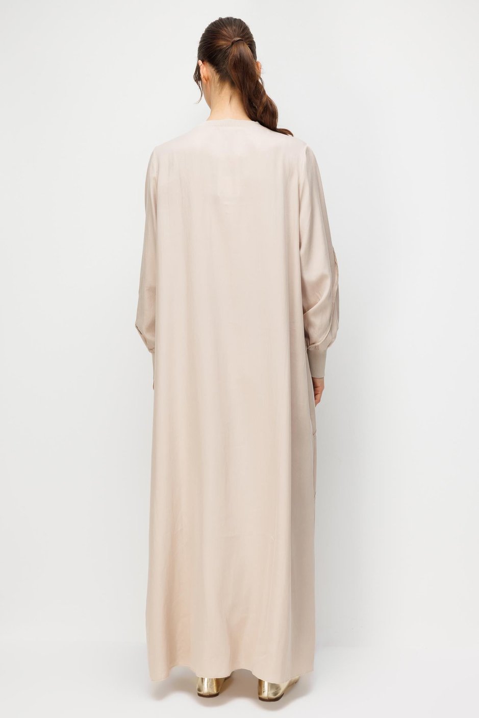 100% Təbii LyoCELL Draped Yumşaq Hissli Maxi Don, Orta Tikişli Detallarla - Daşla Bəzədilmiş