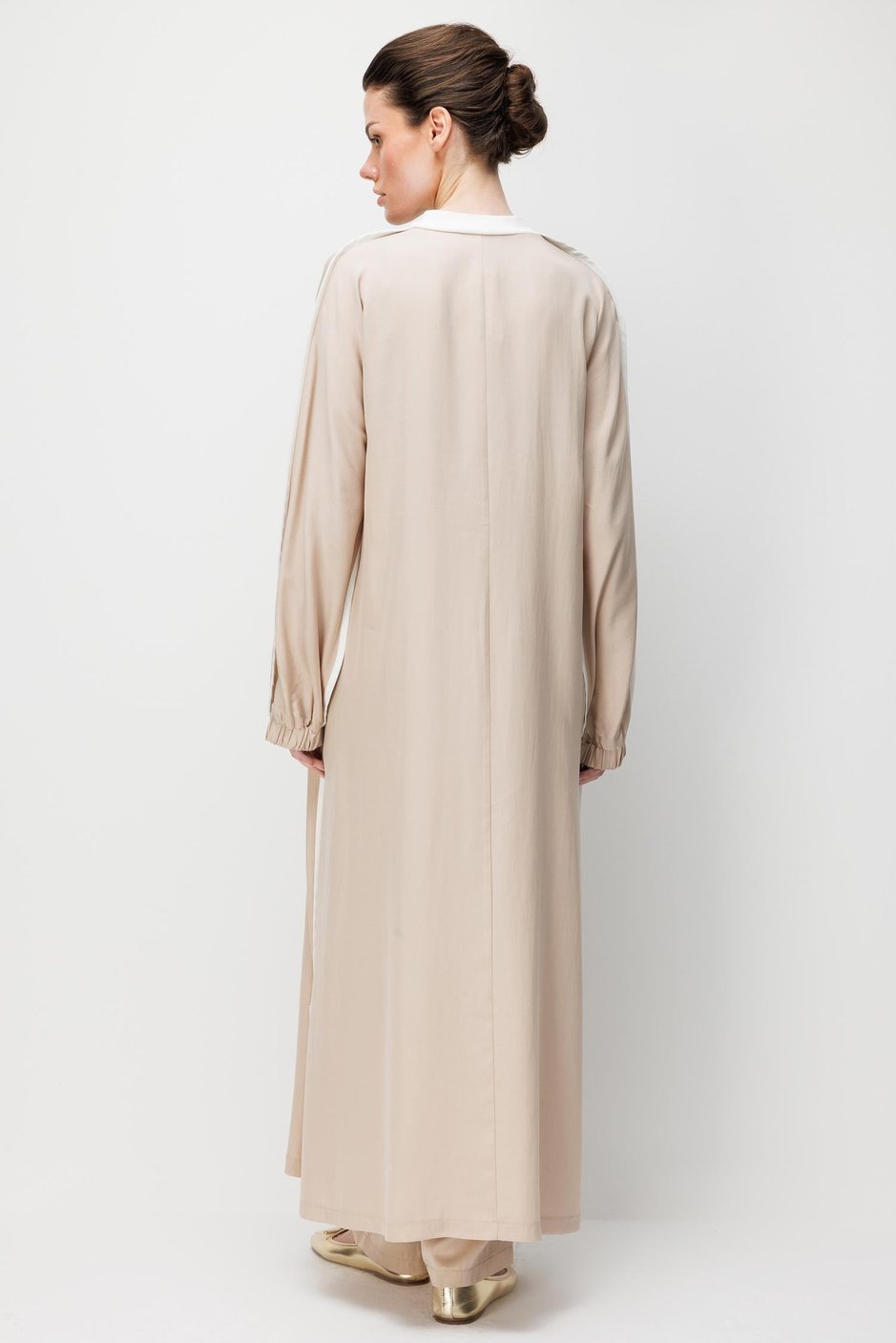 %100 Doğal LyoCELL Dökümlü Soft Hissiyat  Spor Bant Detaylı Maxi Tunik Ferace-Taş