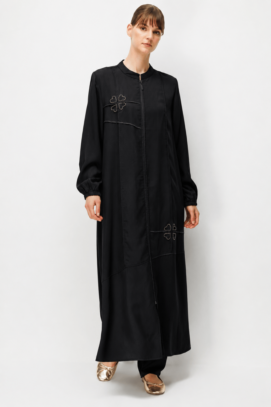 100% Təbii LyoCELL Əl işi və Qabırğalı Zamansız Abaya - Qara