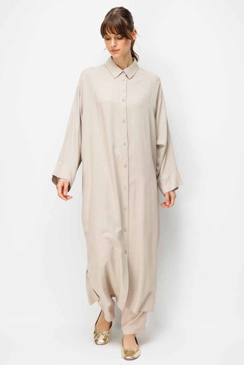 80% Natural Viscose Maxi Draped Soft Fabric Timeless Tunic Cap-Stone