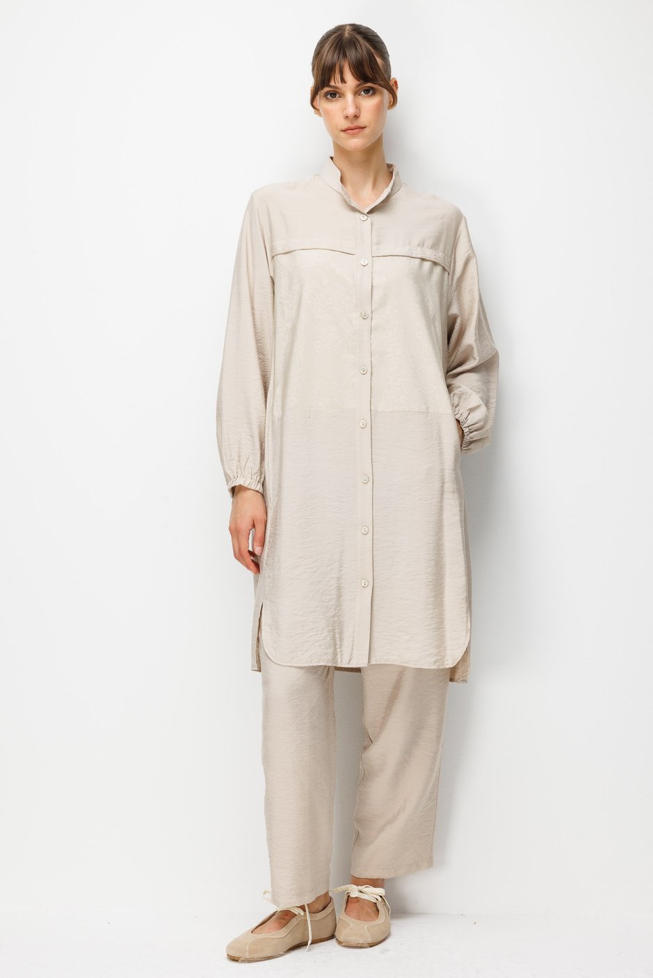 %85 LyoCELL Goldy Desenli Arabant Basen Örten Tunik Pantalon Kombin Takım-Taş