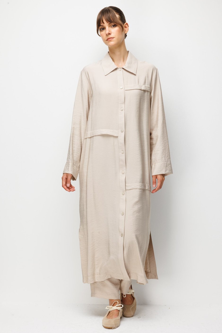 %85 LyoCELL Goldy Kat Aller Detaylı Spor Maxi TuniK-Taş