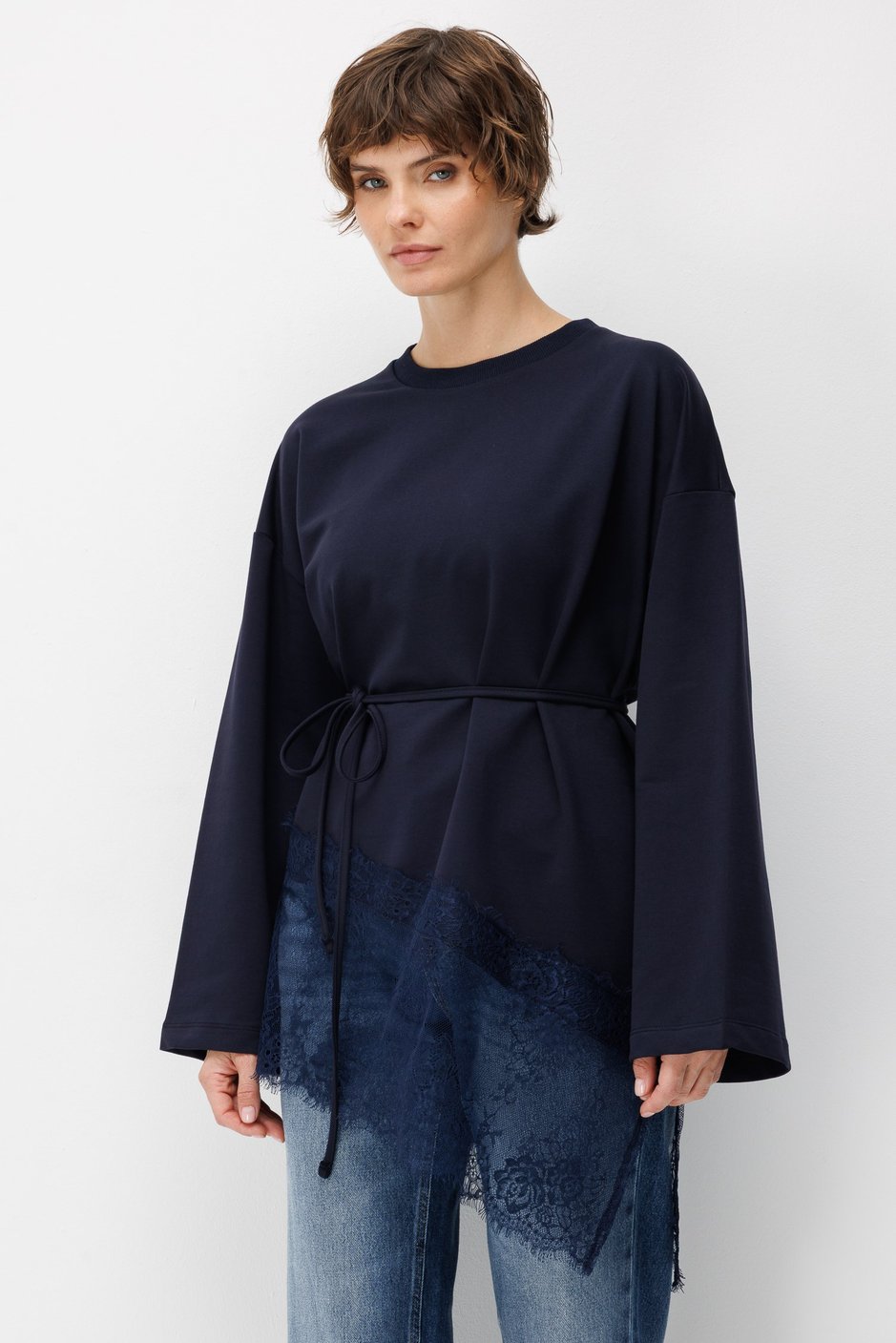 Asimetrik Dantel Garnili Tunik-Laci