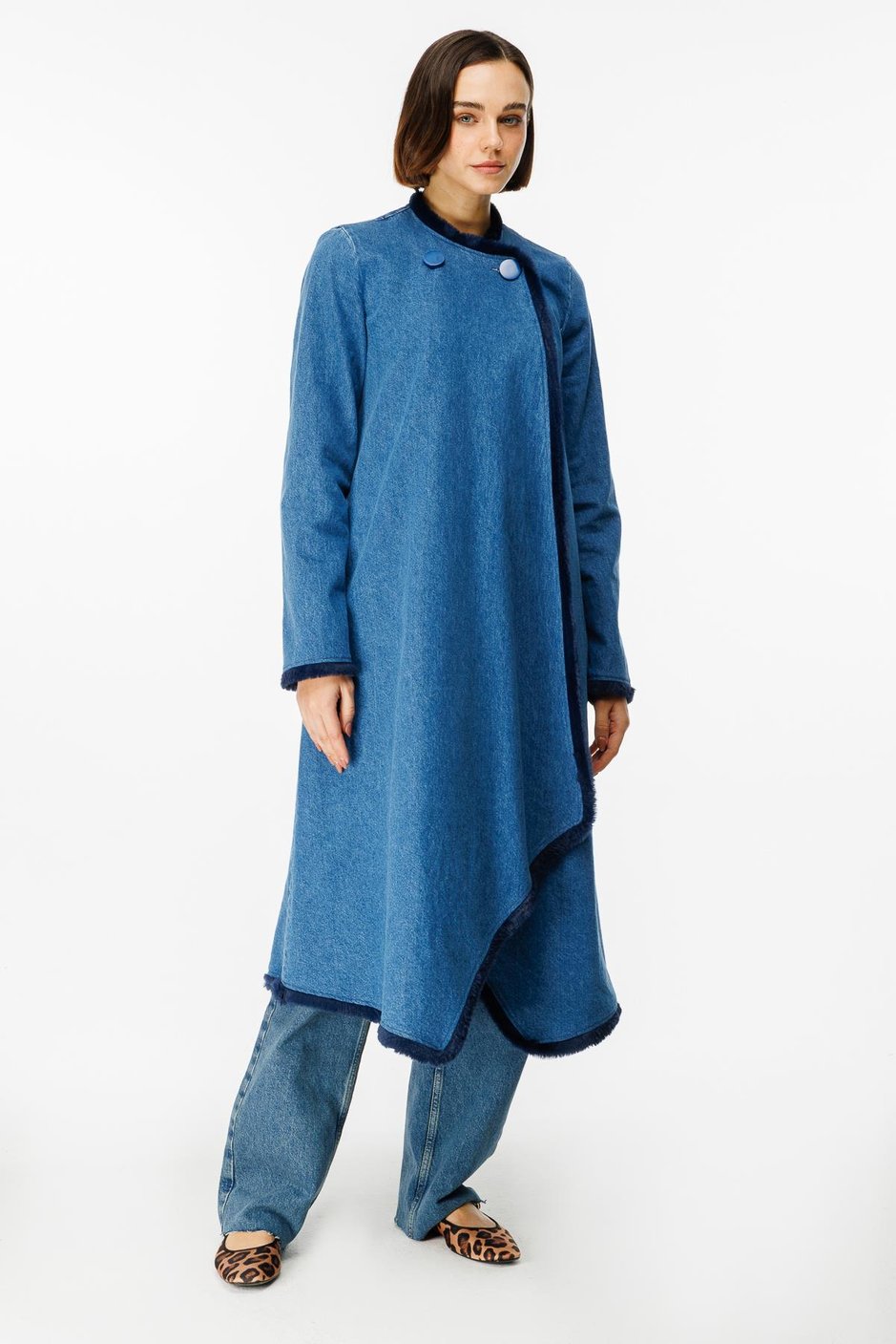 Bedeni Kürk Biye ile Çevreli Denim (kot) Zamansız Kap-Laci