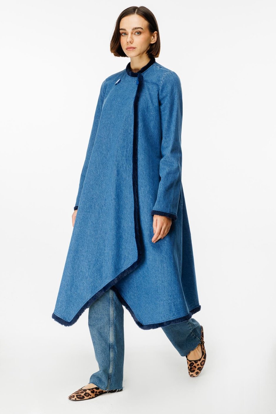 Bedeni Kürk Biye ile Çevreli Denim (kot) Zamansız Kap-Laci