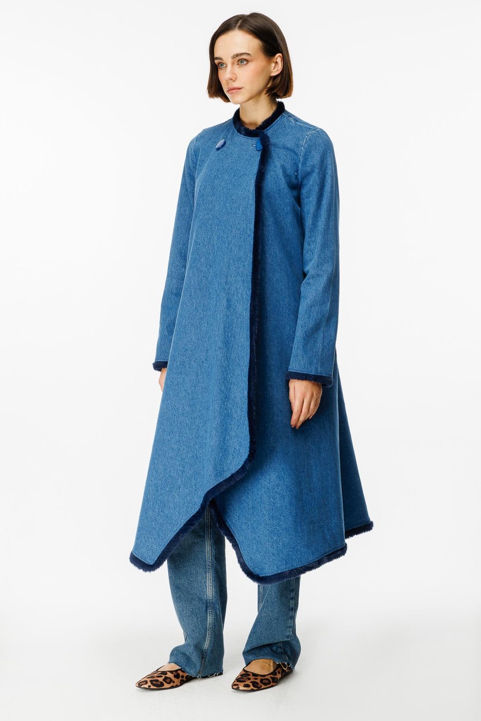 Bedeni Kürk Biye ile Çevreli Denim (kot) Zamansız Kap-Laci