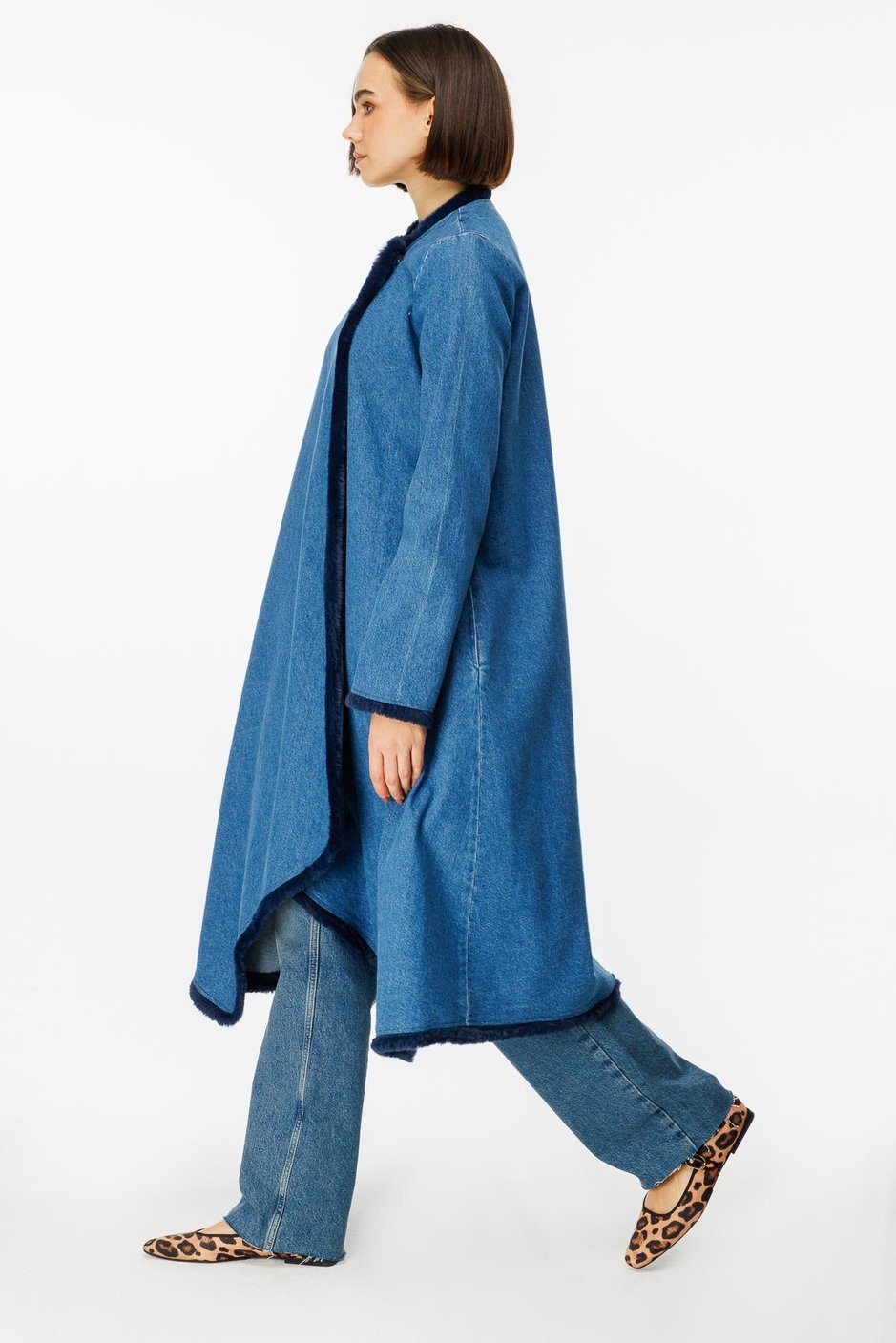 Bedeni Kürk Biye ile Çevreli Denim (kot) Zamansız Kap-Laci