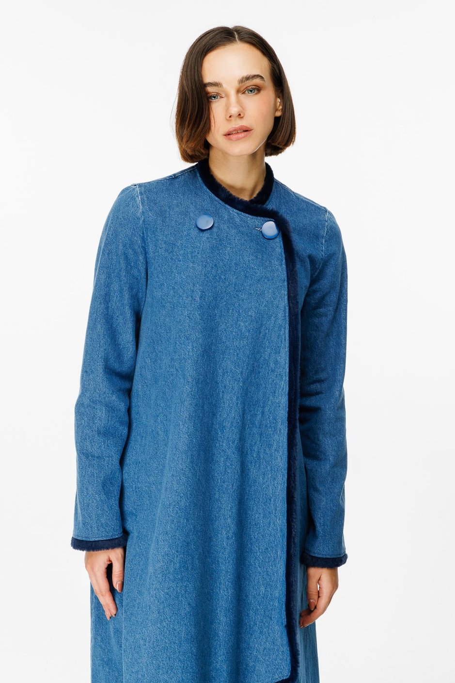 Bedeni Kürk Biye ile Çevreli Denim (kot) Zamansız Kap-Laci