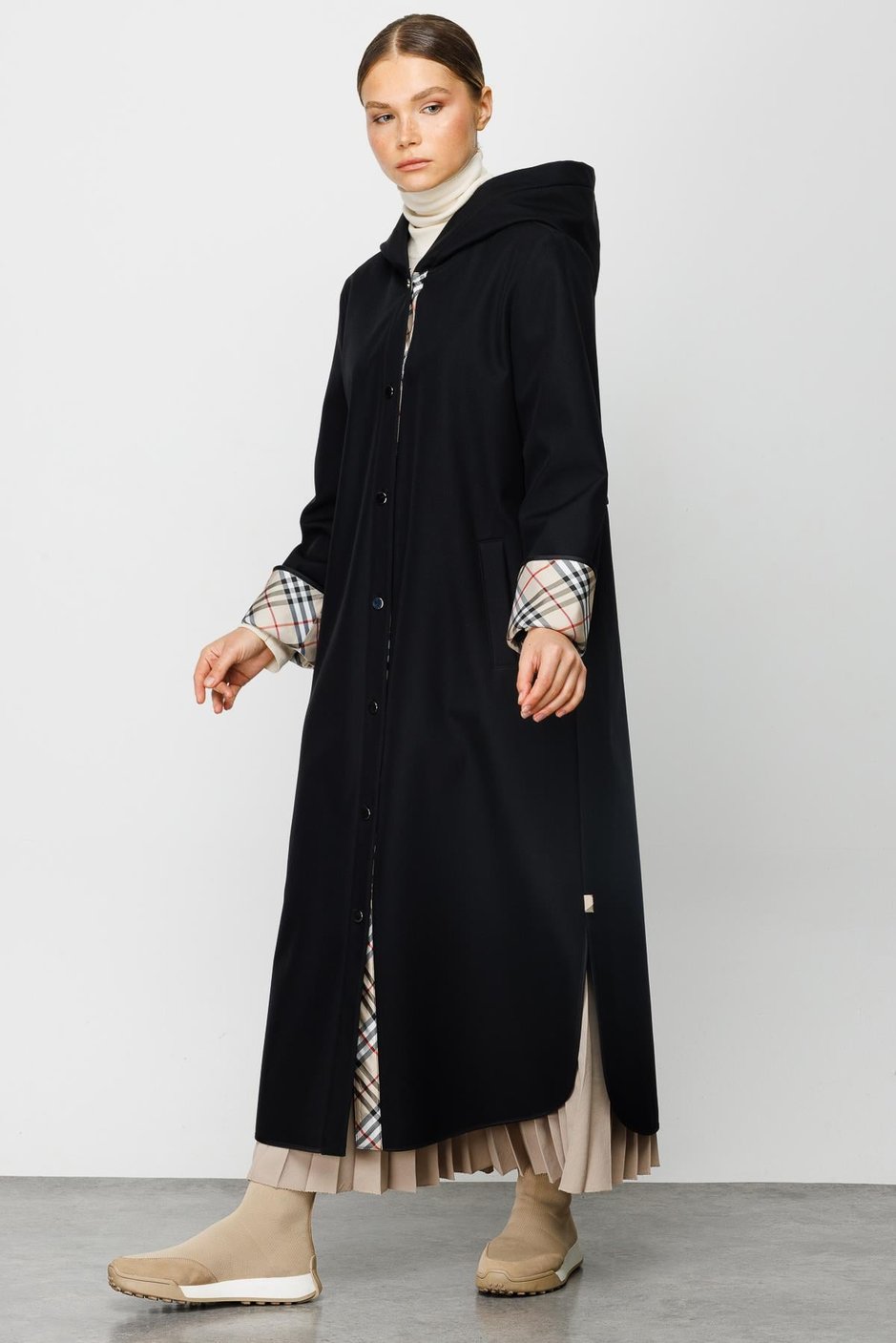 Rahat Tam Ölçülü Flis Astarlı Elite Trimmed Sport Palto PLUS - Qara