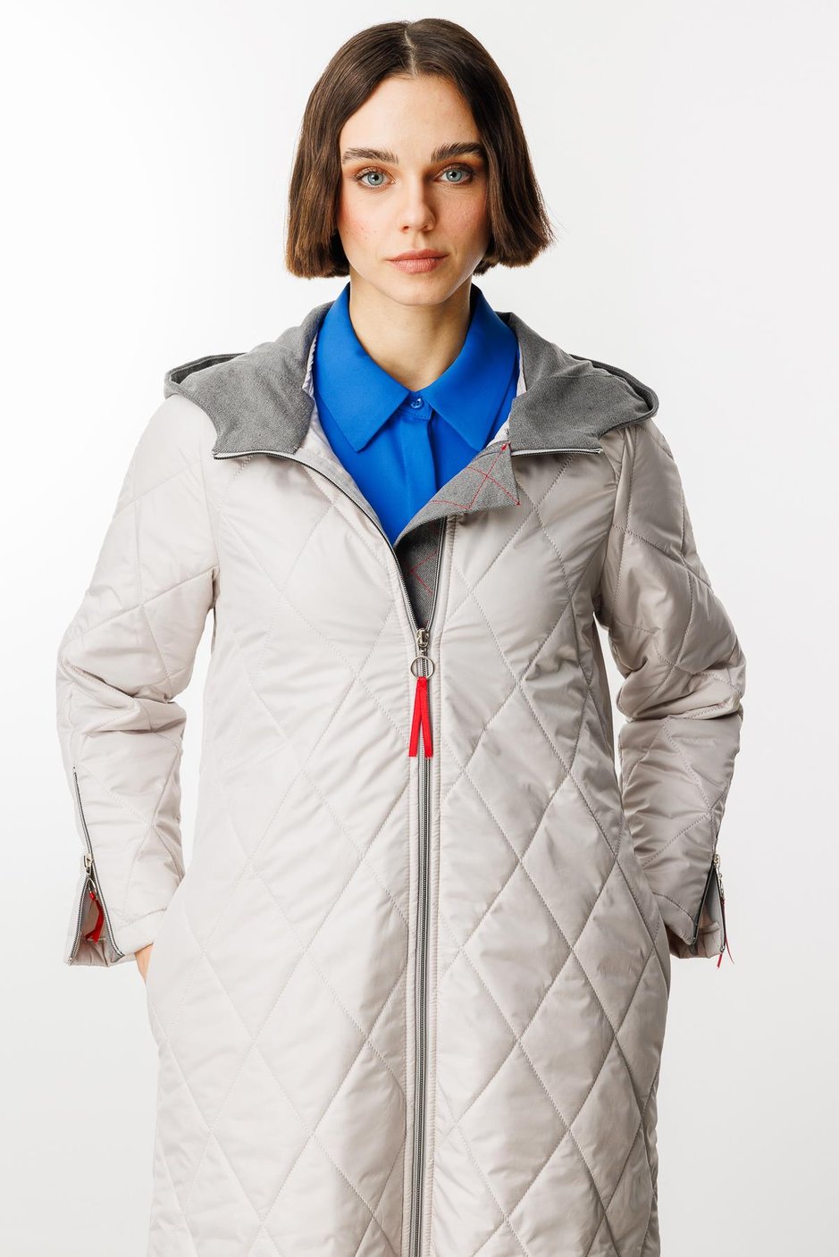 Denim Rouge Kapitone Dolgulu Garni Femuarlı Baharlık Trench Kaban-Gri