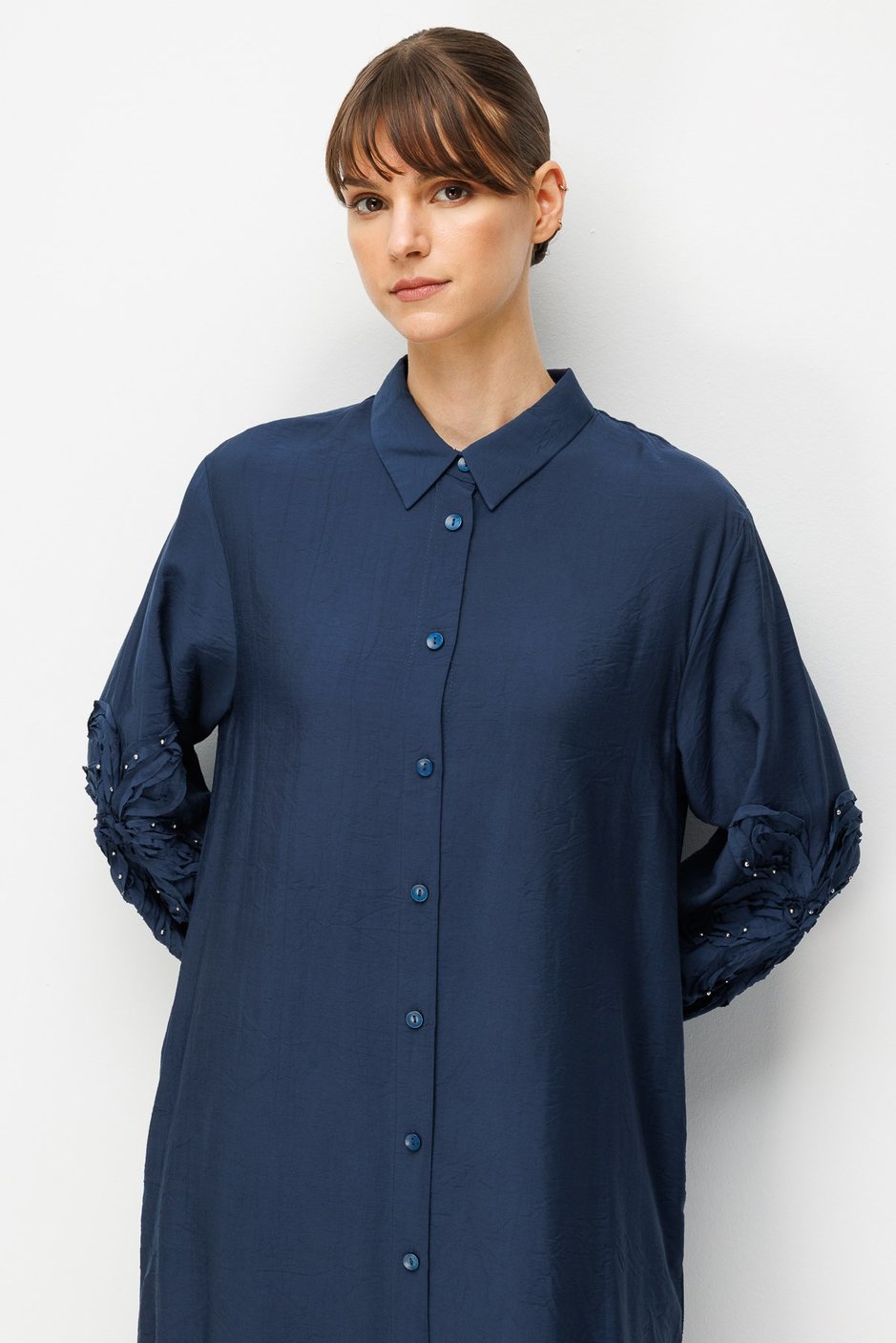 Goldy %85 LyoCELL Soft Kumaştan Kol El İşi İşleme Detaylı Zamansız Maxi Tunik Kap-Laci
