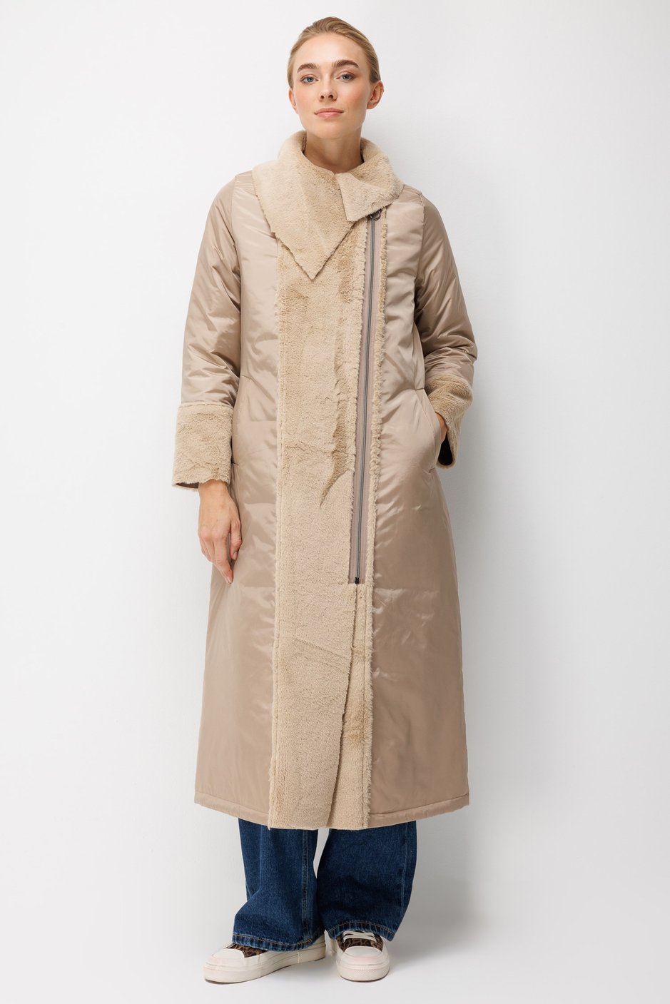 Kontrast Suni Kürklü Mont Kaban-Taş