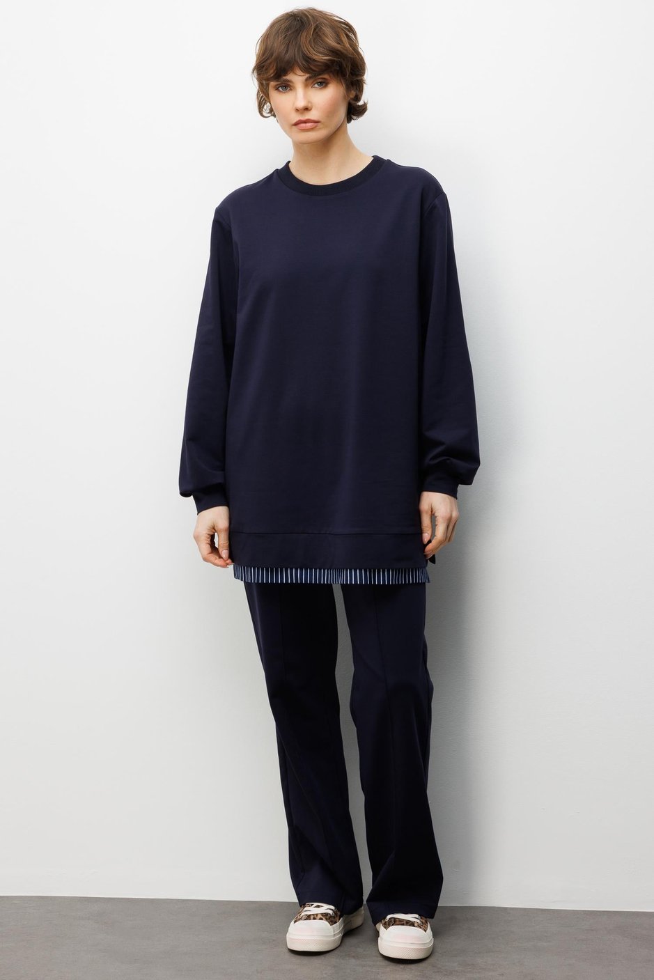 Marine Garni Gebreide Broek Set met Details - Marineblauw