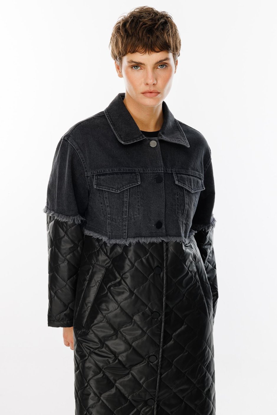 Missy Denim Kapitone Uyumlu Hafif Spor Zamansız Trench Kaban Manto-Siyah