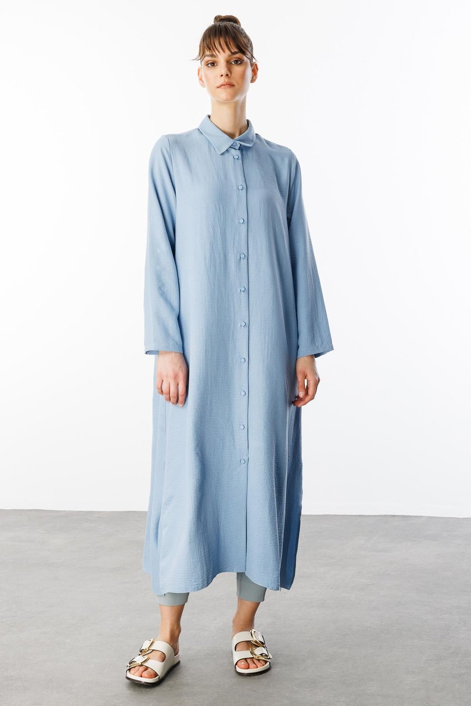 NOUVO Zijden Textuur Jas / Jurk - Blauw