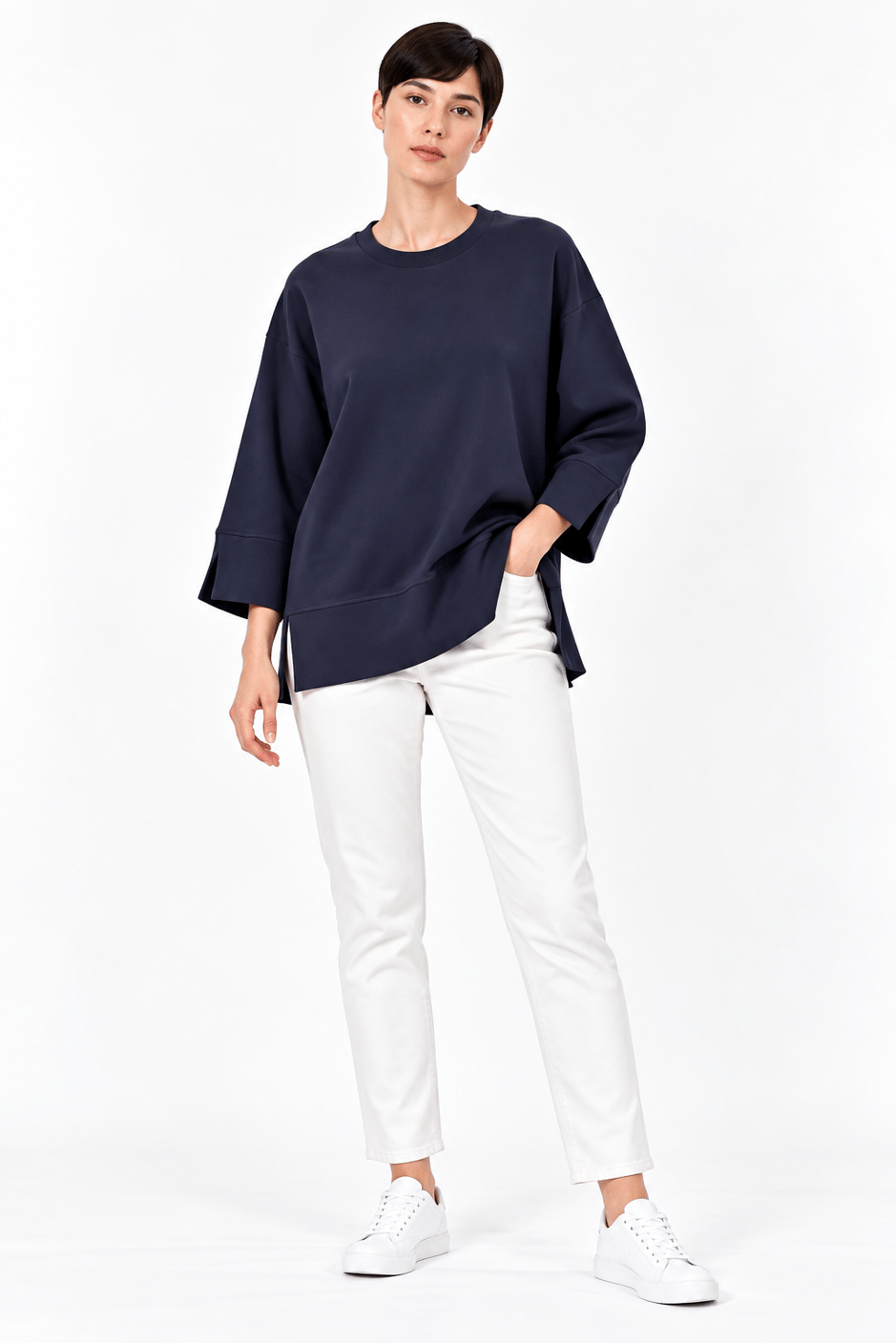Örme Kol ve Yırtmaç Detaylı Tunik Sweatshirt-Laci