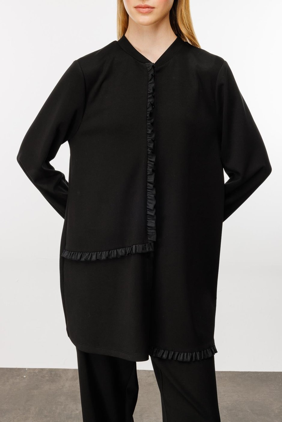 Tafta İşleme Pantalon Kombinli Örme Takım-Siyah