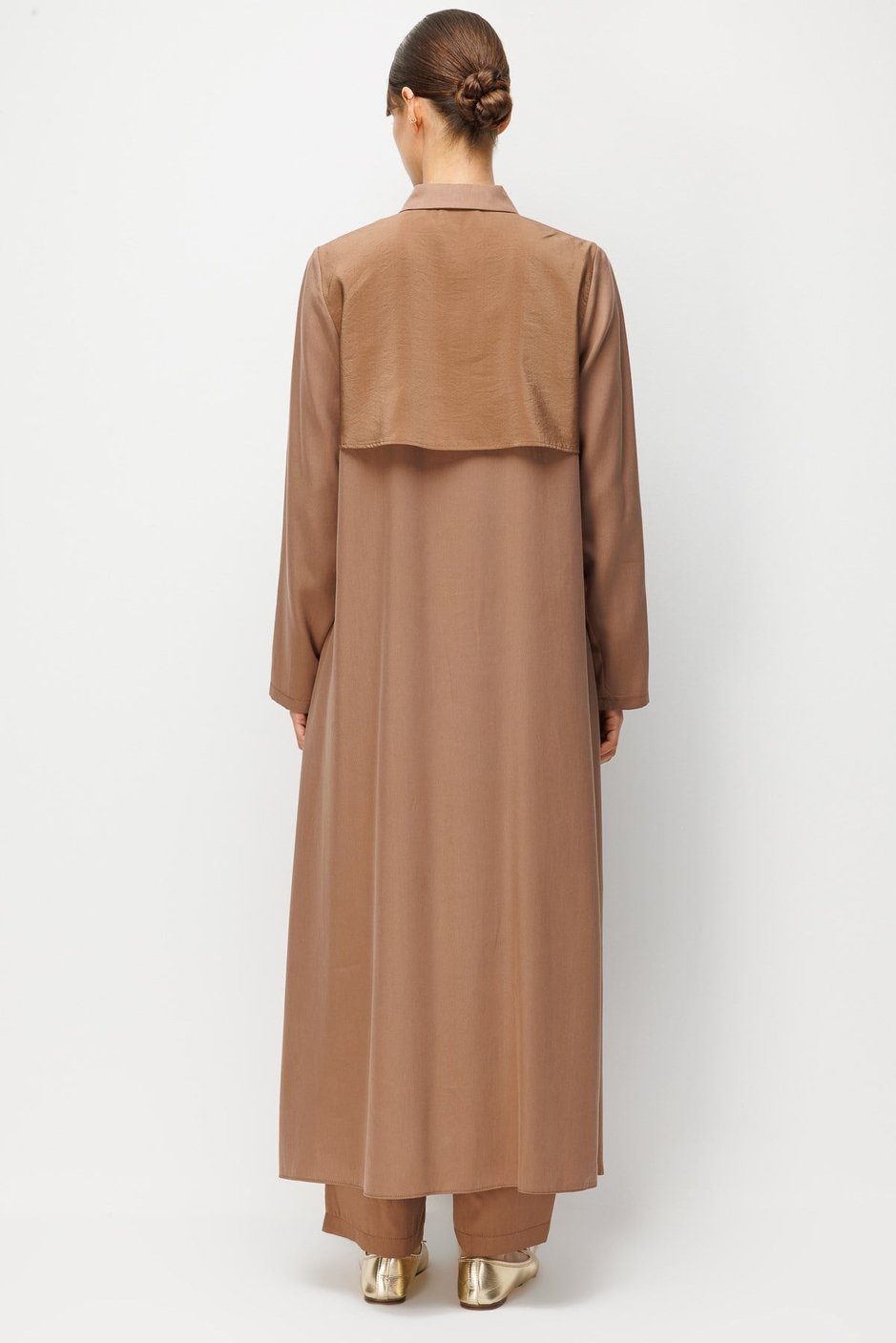 %100 Doğal LyoCEL Dökümlü Soft Hissiyat Aller Arka Pelerin Maxi Tunik-Kahve