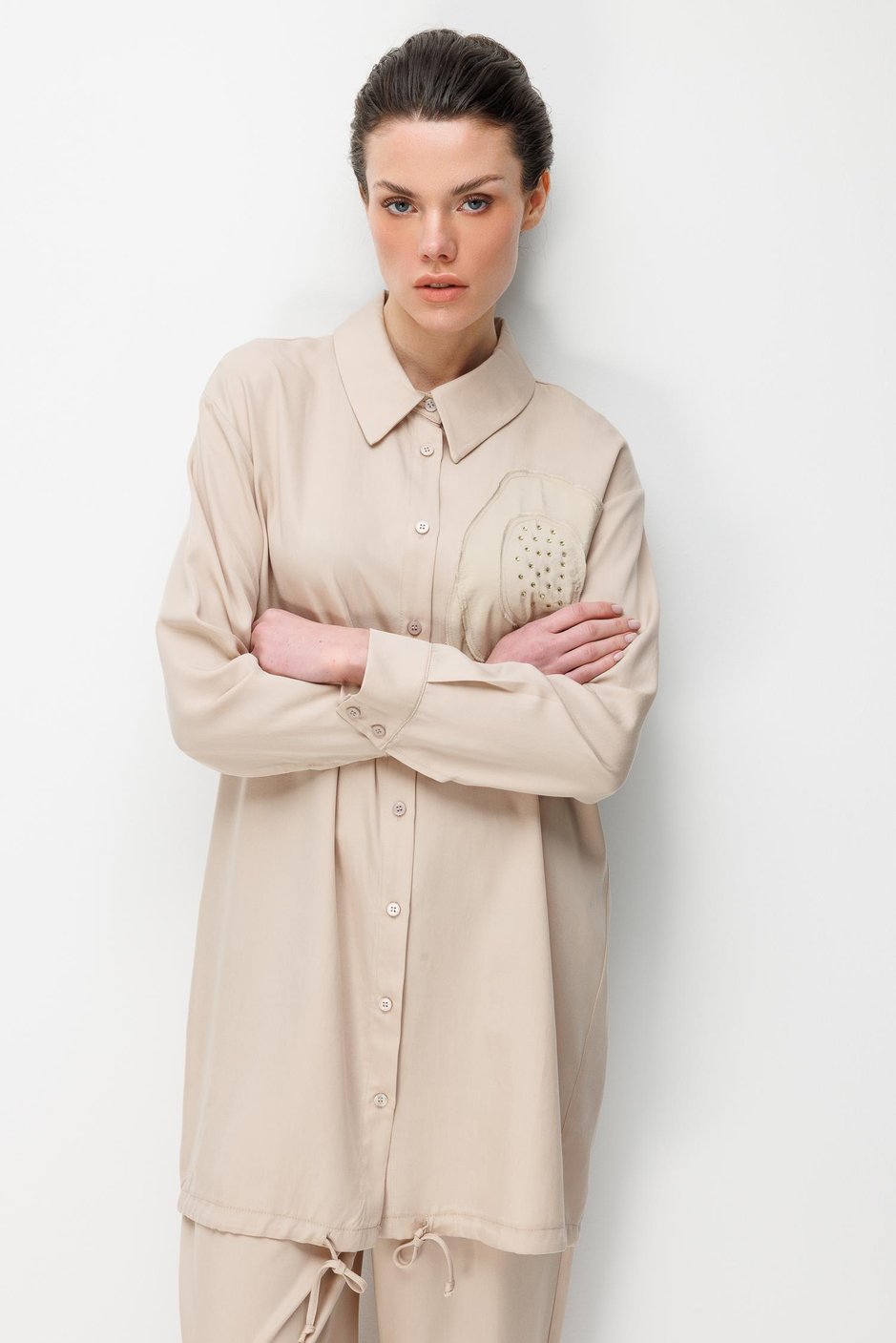 %100 Doğal LyoCEL Dökümlü Soft Hissiyat Rose Nakış ve Ta İşleme Pantolon ve Maxi Tunik Kombin Takım-Taş