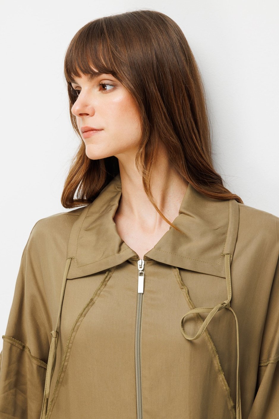 100% Natural LyoCELL Maxi Draped Soft Fabric Timeless Abaya with Special Stitching Details - Khaki