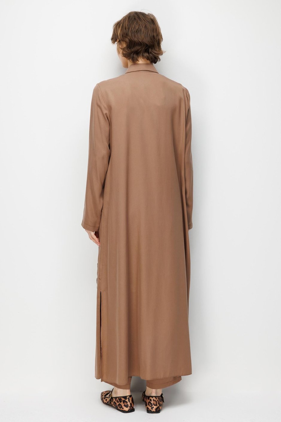 %100 Doğal LyoCELL Maxi Dökümlü Soft Kumaş Elişi Flora İşleme Detaylı Maxi Tunik Ferace-Kahve