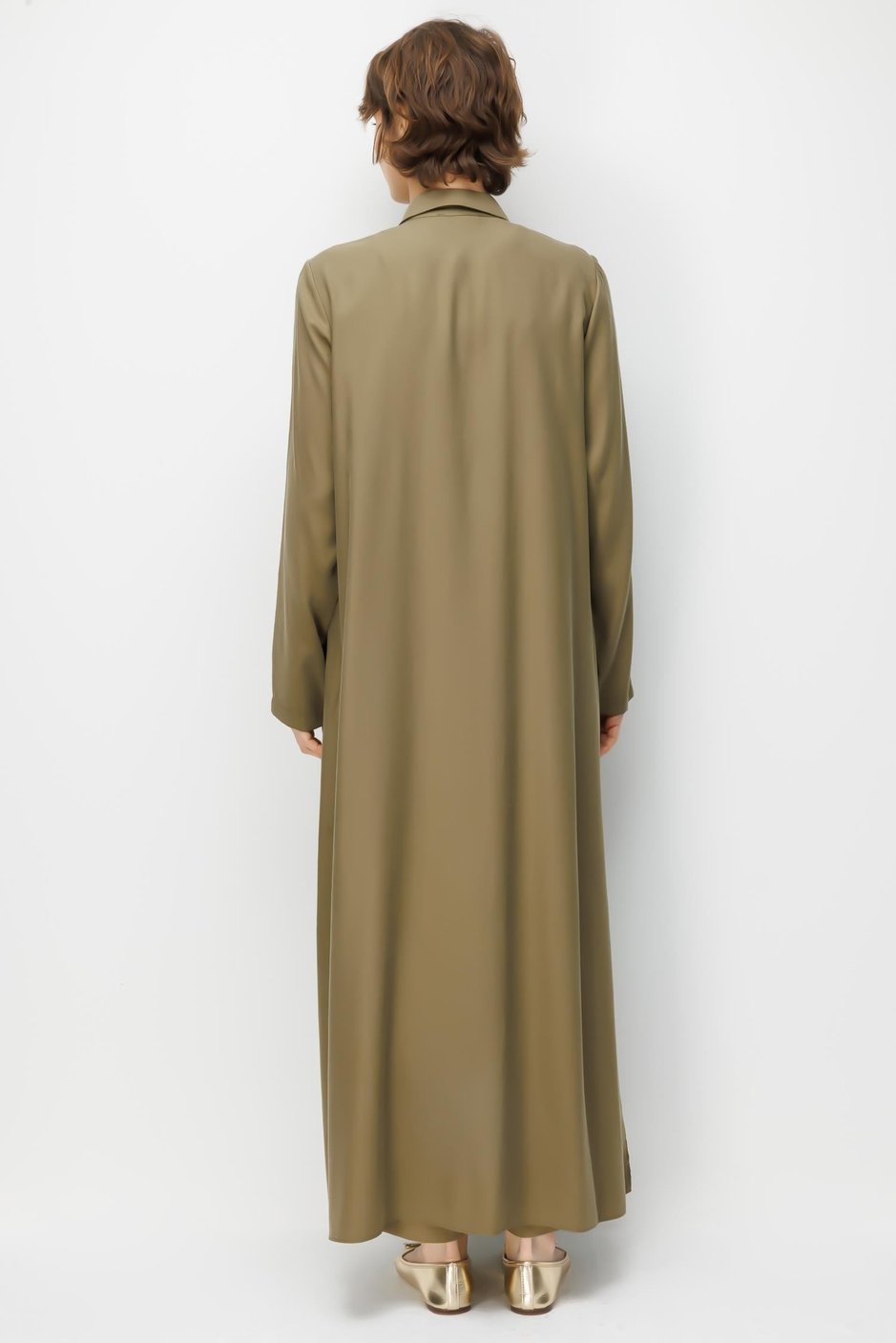%100 Doğal LyoCELL Maxi Dökümlü Soft Kumaş Elişi Flora İşleme Detaylı Maxi Tunik Ferace-Haki