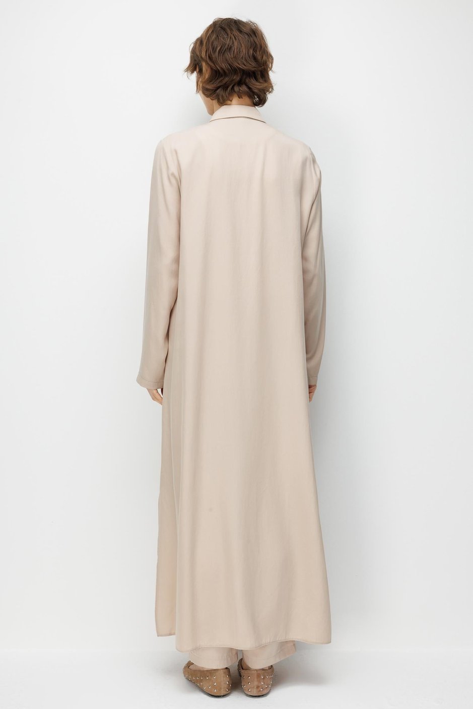 %100 Doğal LyoCELL Maxi Dökümlü Soft Kumaş Elişi Flora İşleme Detaylı Maxi Tunik Ferace-Taş