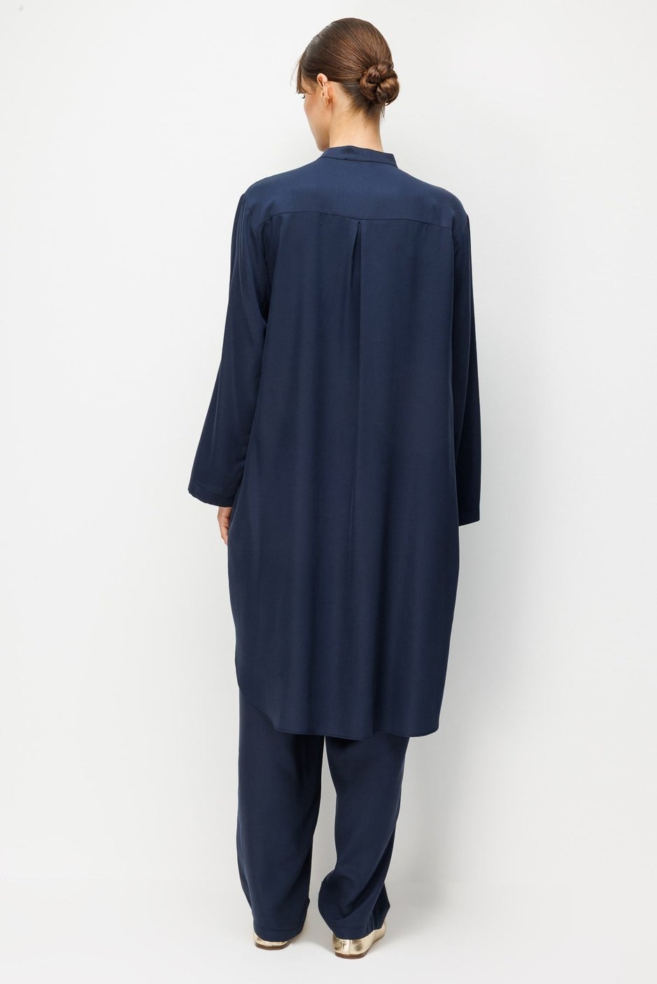 %100 Doğal LyoCELL Sıralı Aller Nervür Detaylı Maxi Tunik ve Pantalon Kombinli Takım-Laci