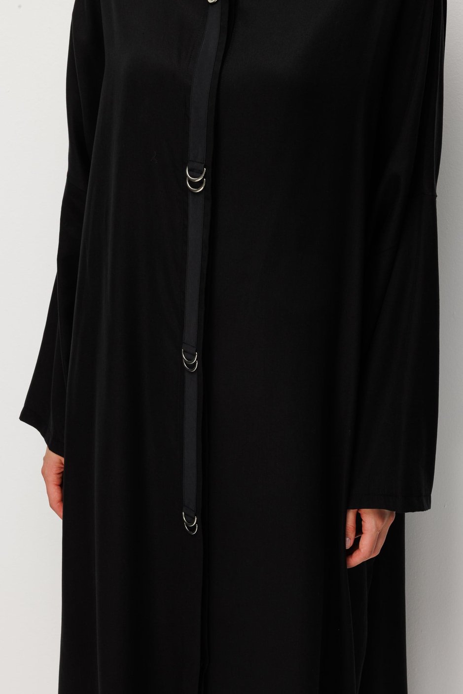 %100 LyoCell Özel Detay Garnili Maxi Tunik Kap-Siyah