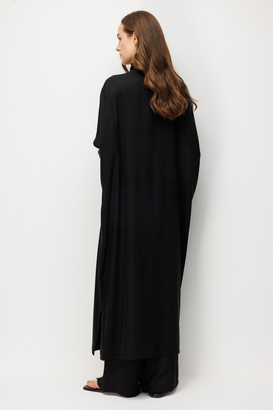 %100 LyoCell Özel Detay Garnili Maxi Tunik Kap-Siyah