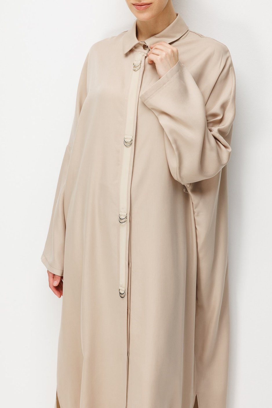 %100 LyoCell Özel Detay Garnili Maxi Tunik Kap-Taş