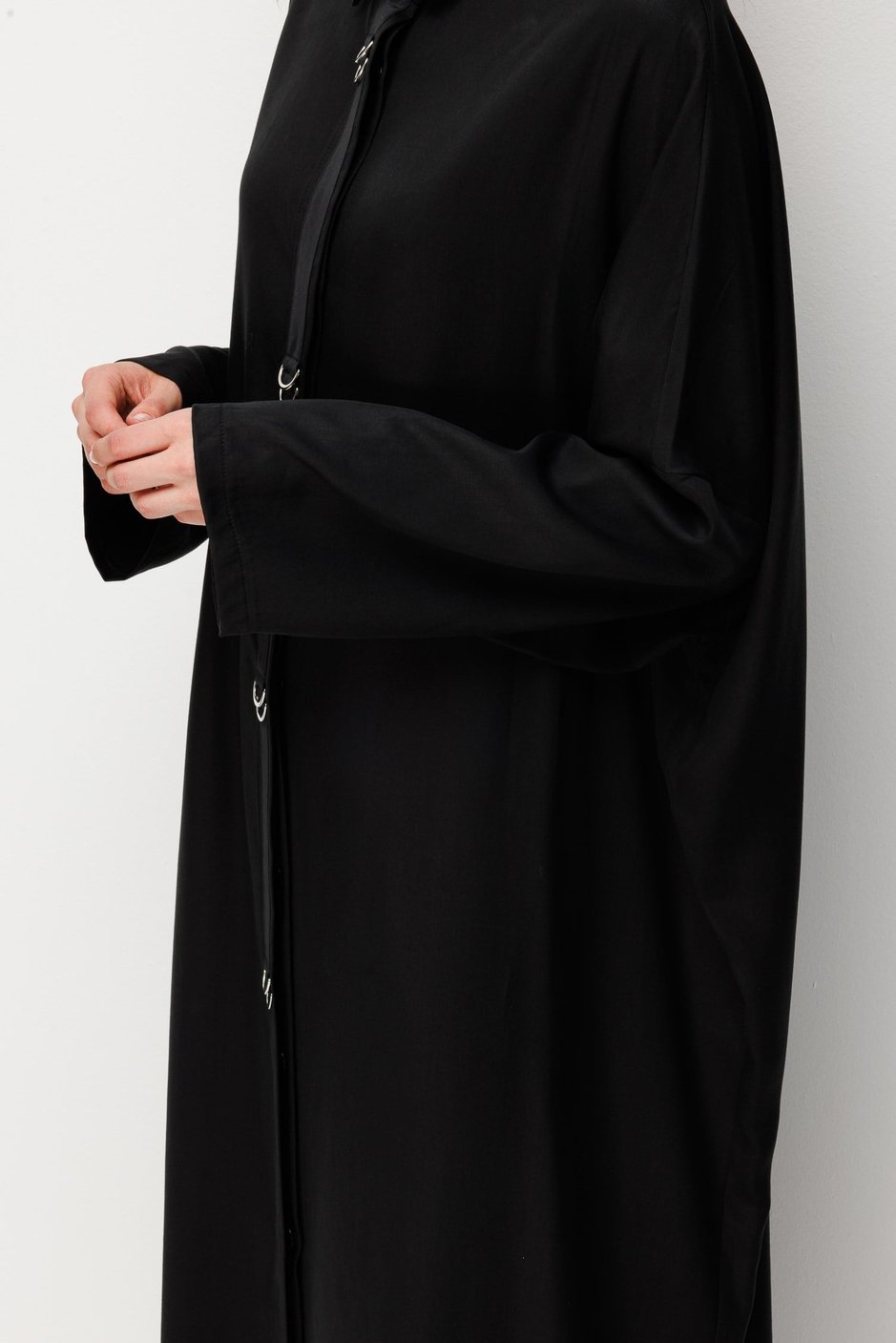 %100 LyoCell Özel Detay Garnili Maxi Tunik Kap-Siyah