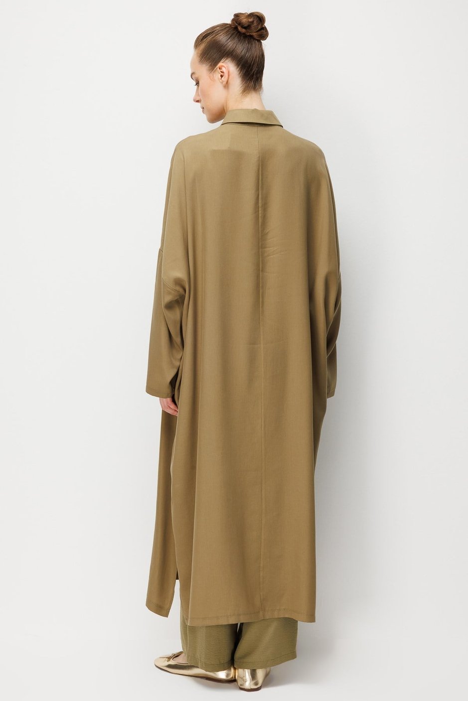 %100 LyoCell Özel Detay Garnili Maxi Tunik Kap-Haki