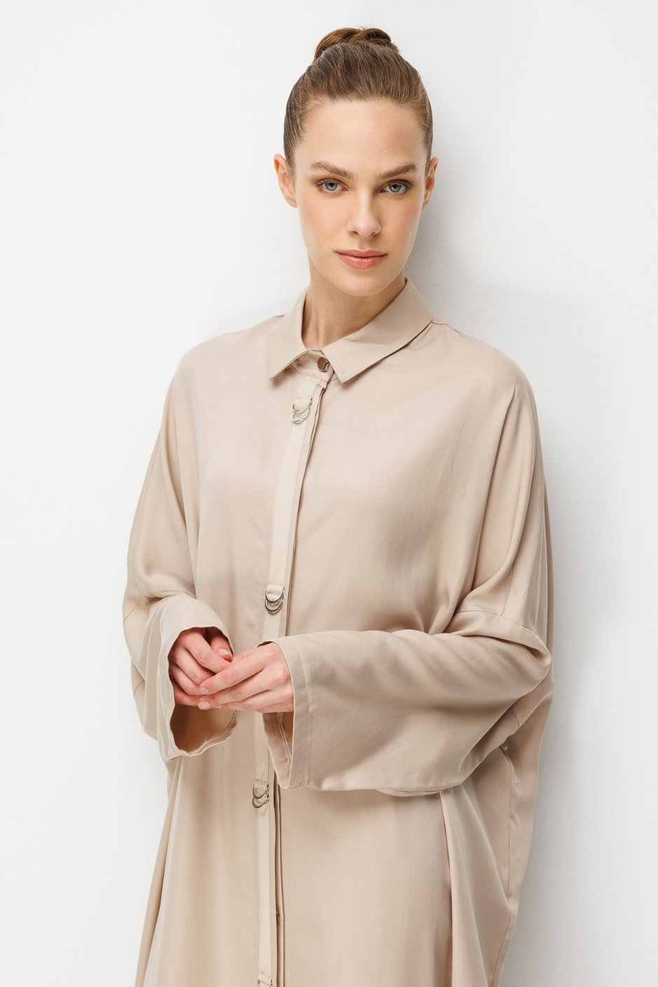 %100 LyoCell Özel Detay Garnili Maxi Tunik Kap-Taş
