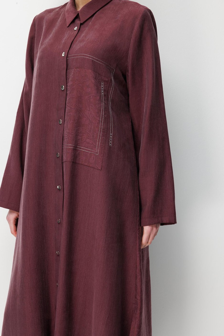 %80 Doğal LyoCELL Dökümlü Soft Hissiyat Arka Özel Dokuma Desen Pantolon ve Maxi Tunik Kombin Takım-Bordo