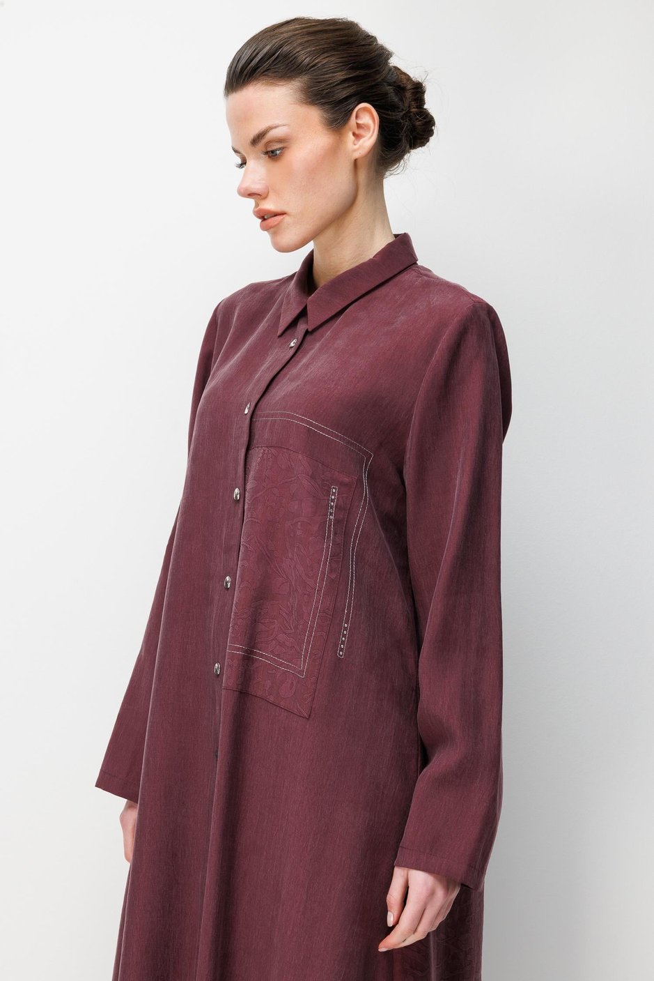 %80 Doğal LyoCELL Dökümlü Soft Hissiyat Arka Özel Dokuma Desen Pantolon ve Maxi Tunik Kombin Takım-Bordo