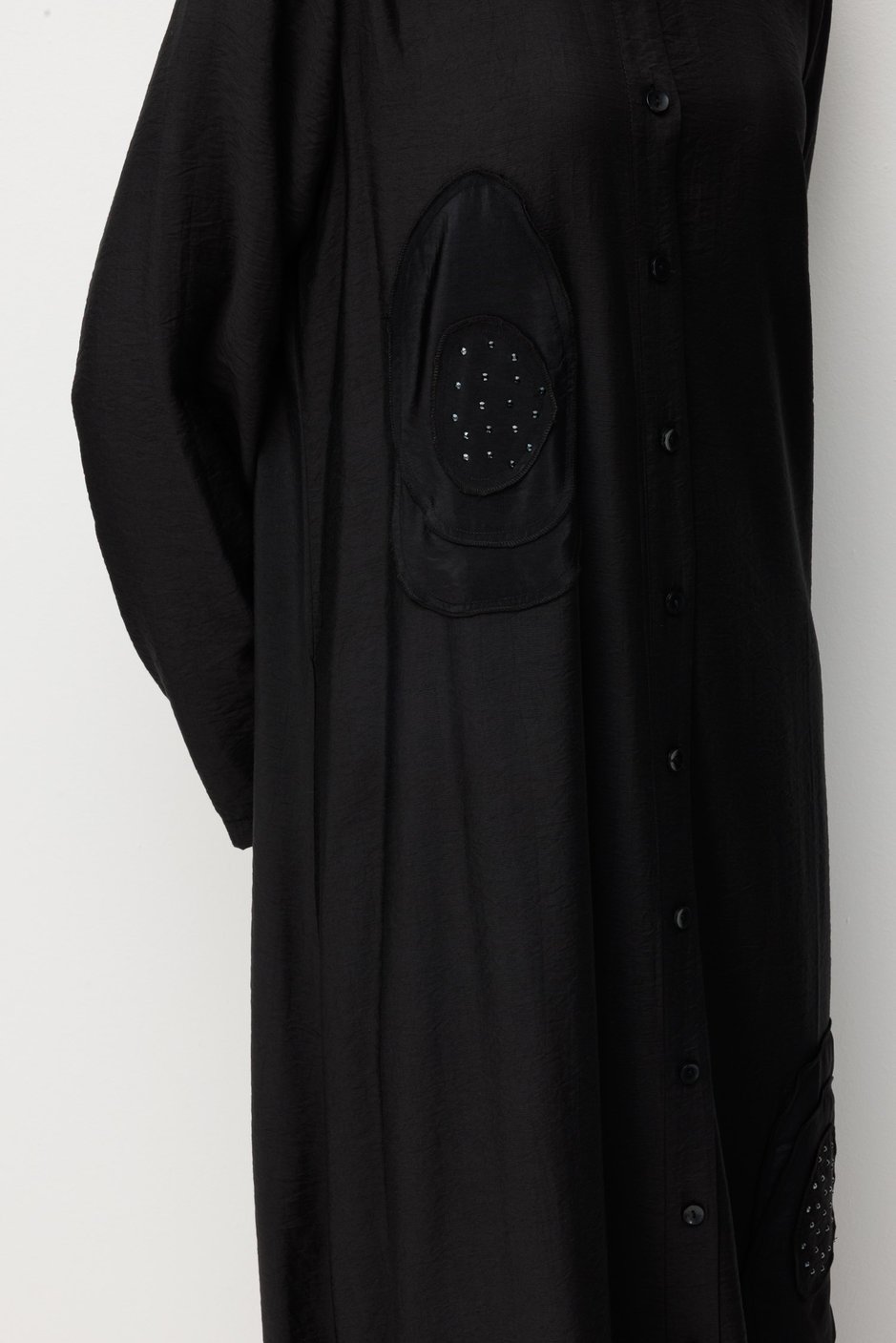 %85 LyoCELL Aller Özel Taş ve Desen İşlemeli Maxi Tunik Elbise Ferace-Siyah