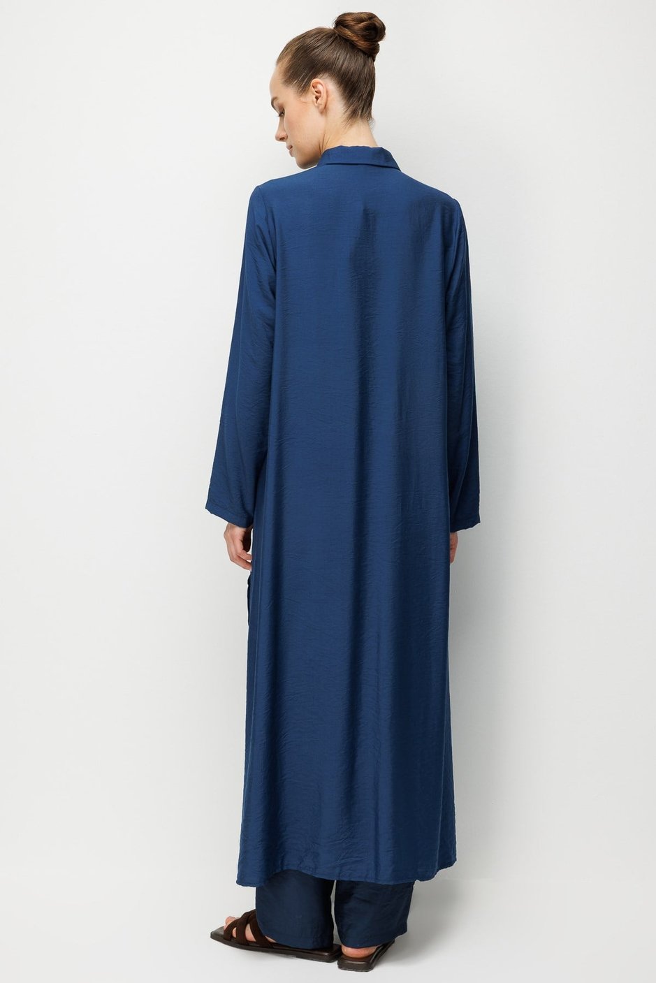 %85 LyoCELL Aller Özel Taş ve Desen İşlemeli Maxi Tunik Elbise Ferace-MARİN