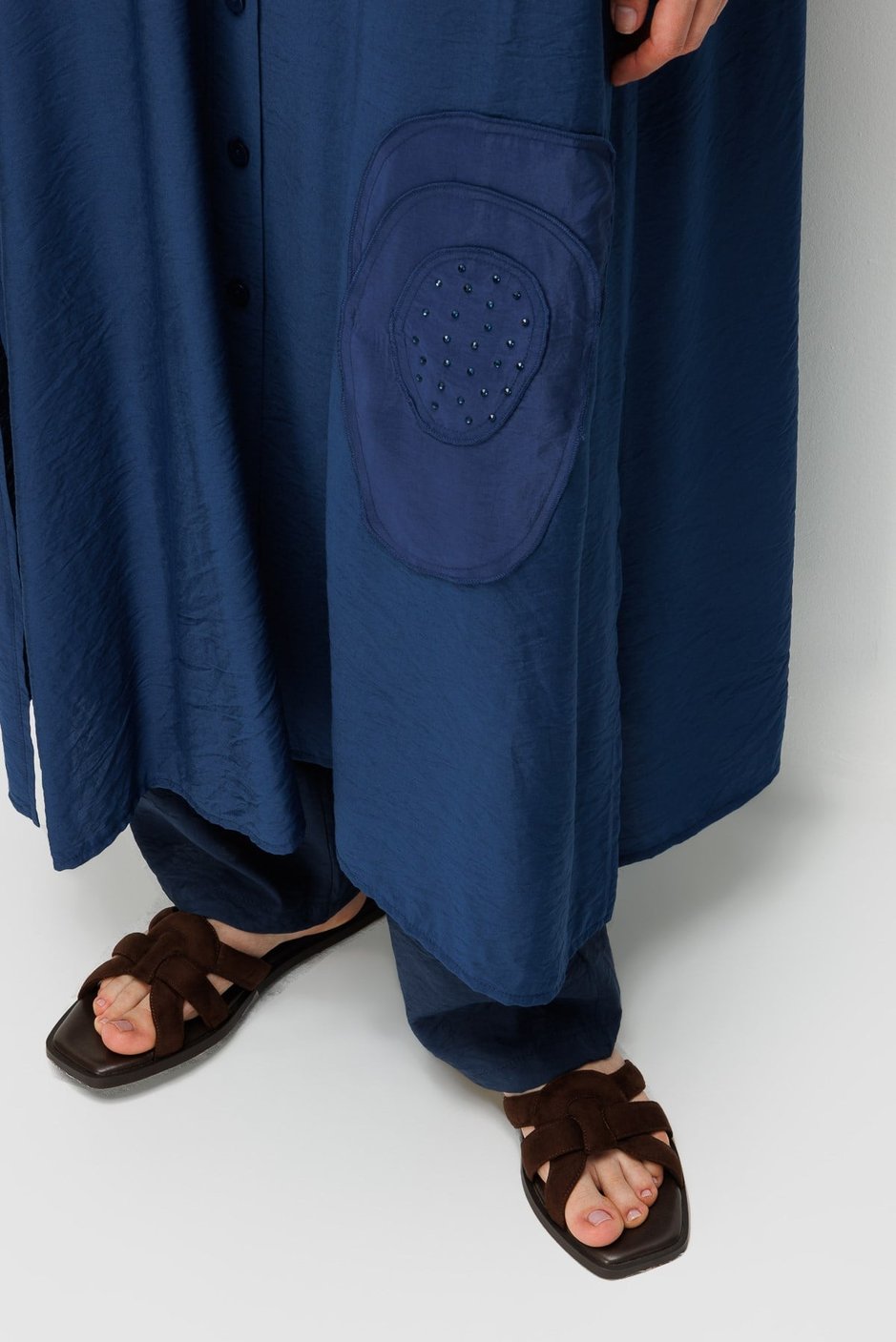 %85 LyoCELL Aller Özel Taş ve Desen İşlemeli Maxi Tunik Elbise Ferace-MARİN