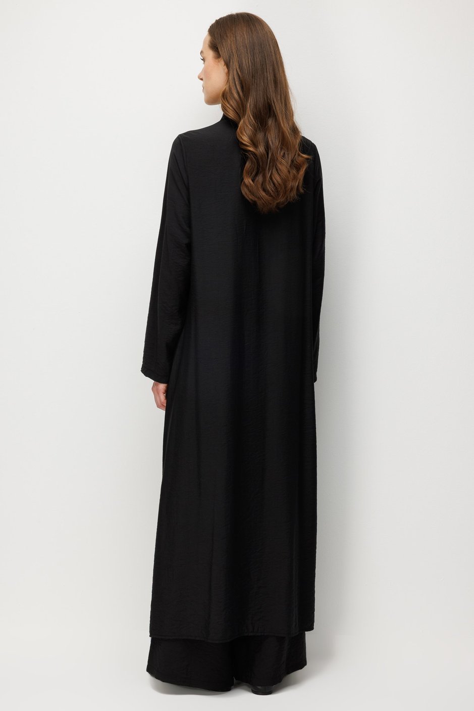 %85 LyoCELL Aller Özel Taş ve Desen İşlemeli Maxi Tunik Elbise Ferace-Siyah