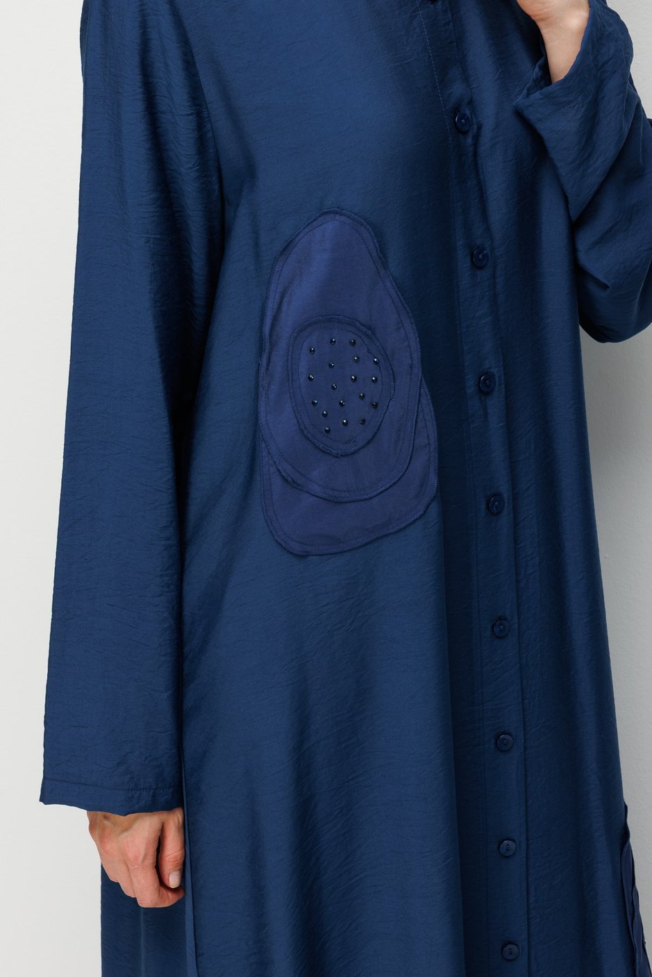 %85 LyoCELL Aller Özel Taş ve Desen İşlemeli Maxi Tunik Elbise Ferace-MARİN