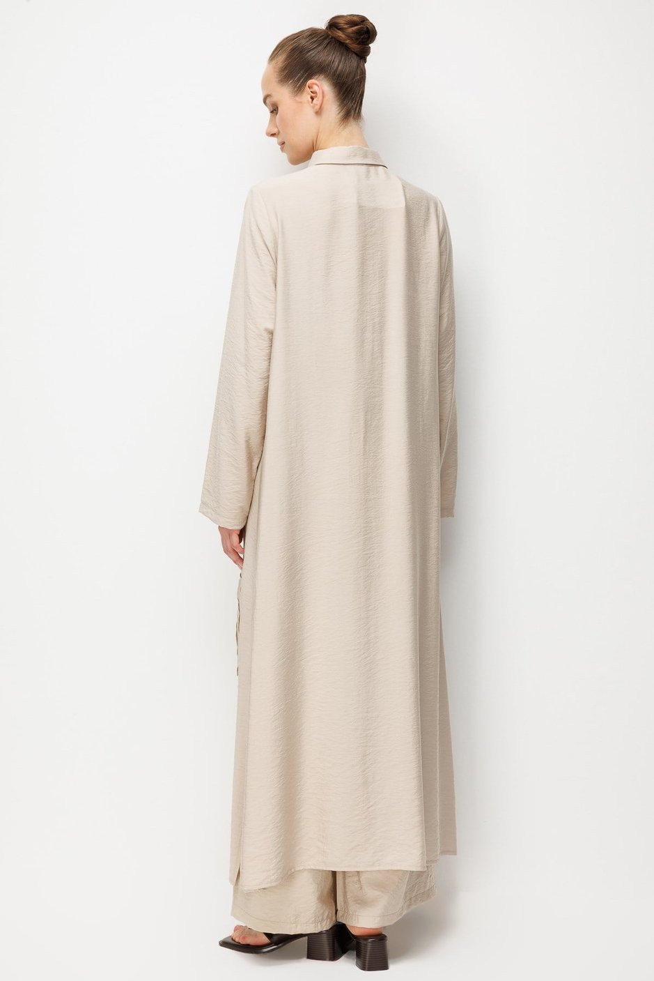 %85 LyoCELL Aller Özel Taş ve Desen İşlemeli Maxi Tunik Elbise Ferace-Taş