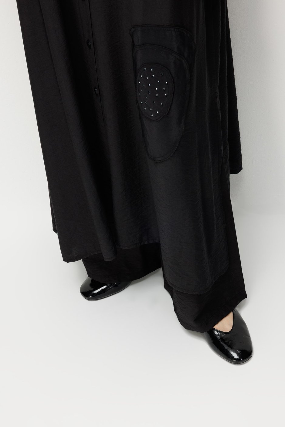 %85 LyoCELL Aller Özel Taş ve Desen İşlemeli Maxi Tunik Elbise Ferace-Siyah