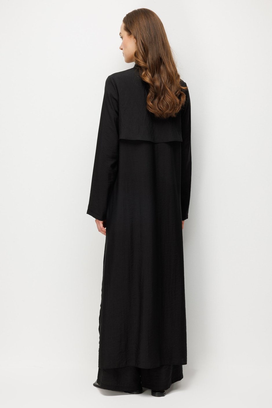%85 LyoCELL Aller Sırt Rüzgarlıklı  Maxi Tunik Elbise-Pantalon Kombin Takım-Siyah