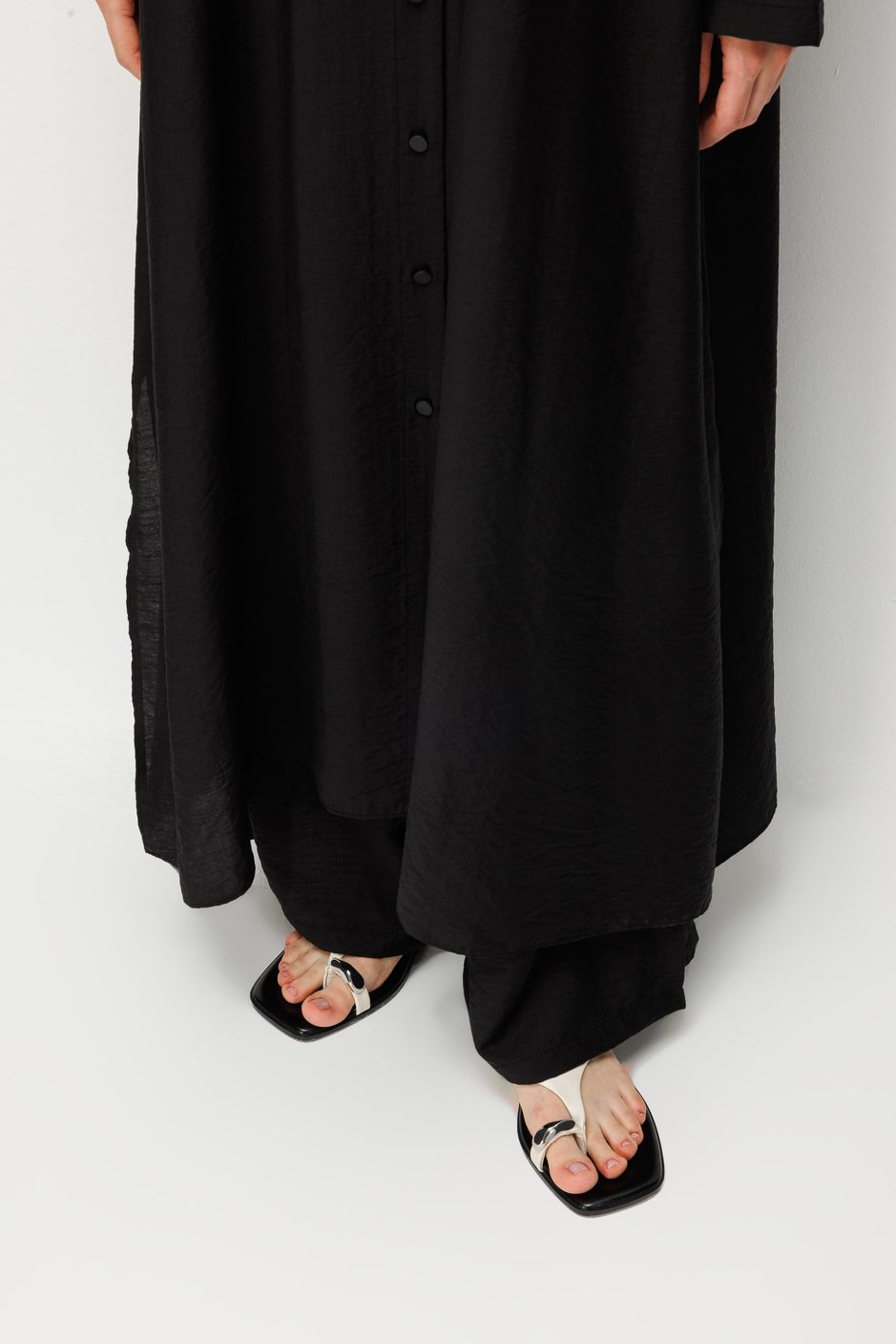 %85 LyoCELL Aller Sırt Rüzgarlıklı  Maxi Tunik Elbise-Pantalon Kombin Takım-Siyah