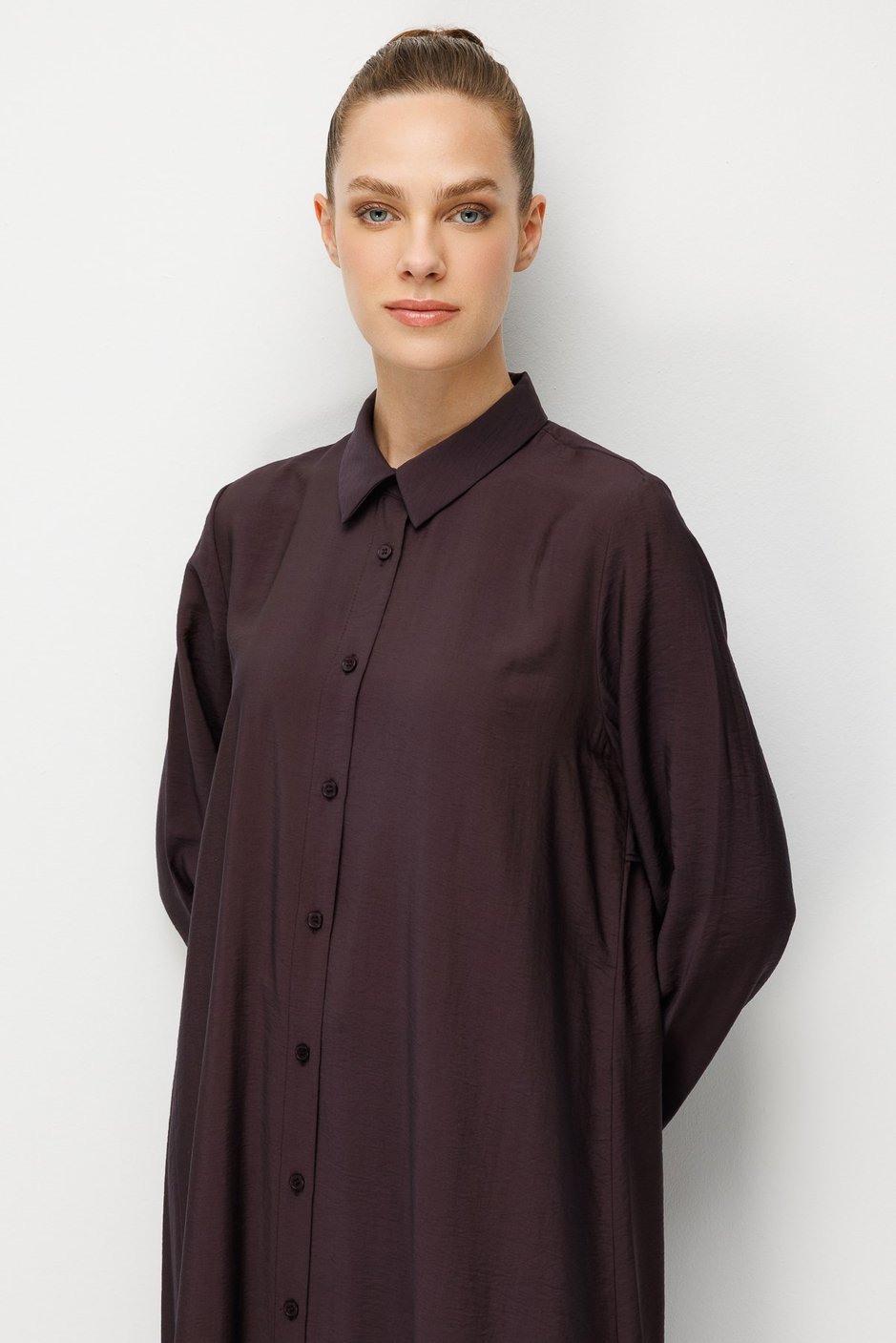 %85 LyoCELL Aller Sırt Rüzgarlıklı  Maxi Tunik Elbise-Pantalon Kombin Takım-Kahve