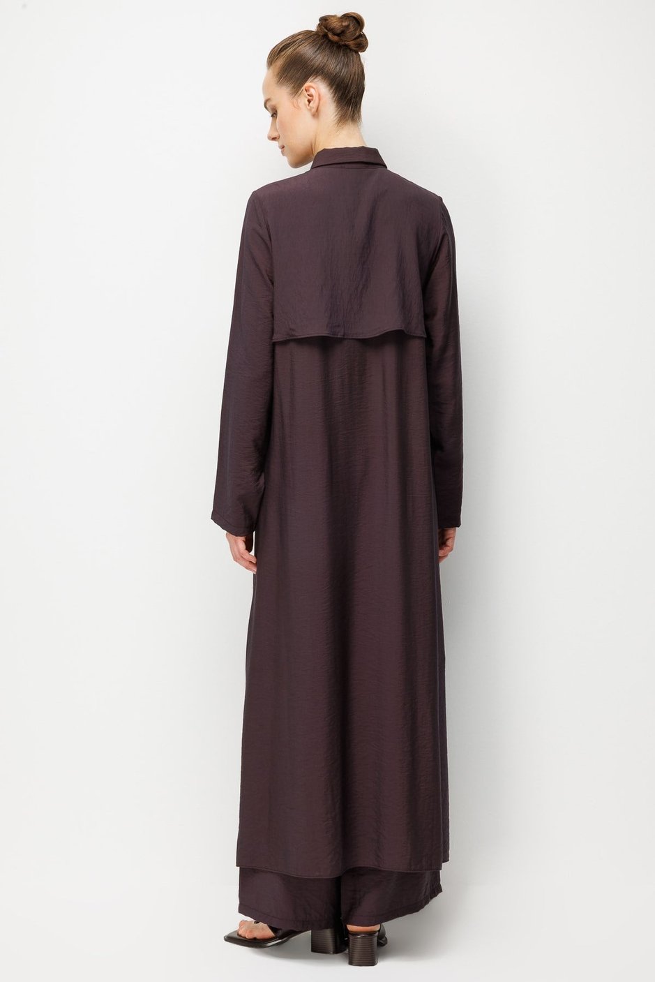 %85 LyoCELL Aller Sırt Rüzgarlıklı  Maxi Tunik Elbise-Pantalon Kombin Takım-Kahve