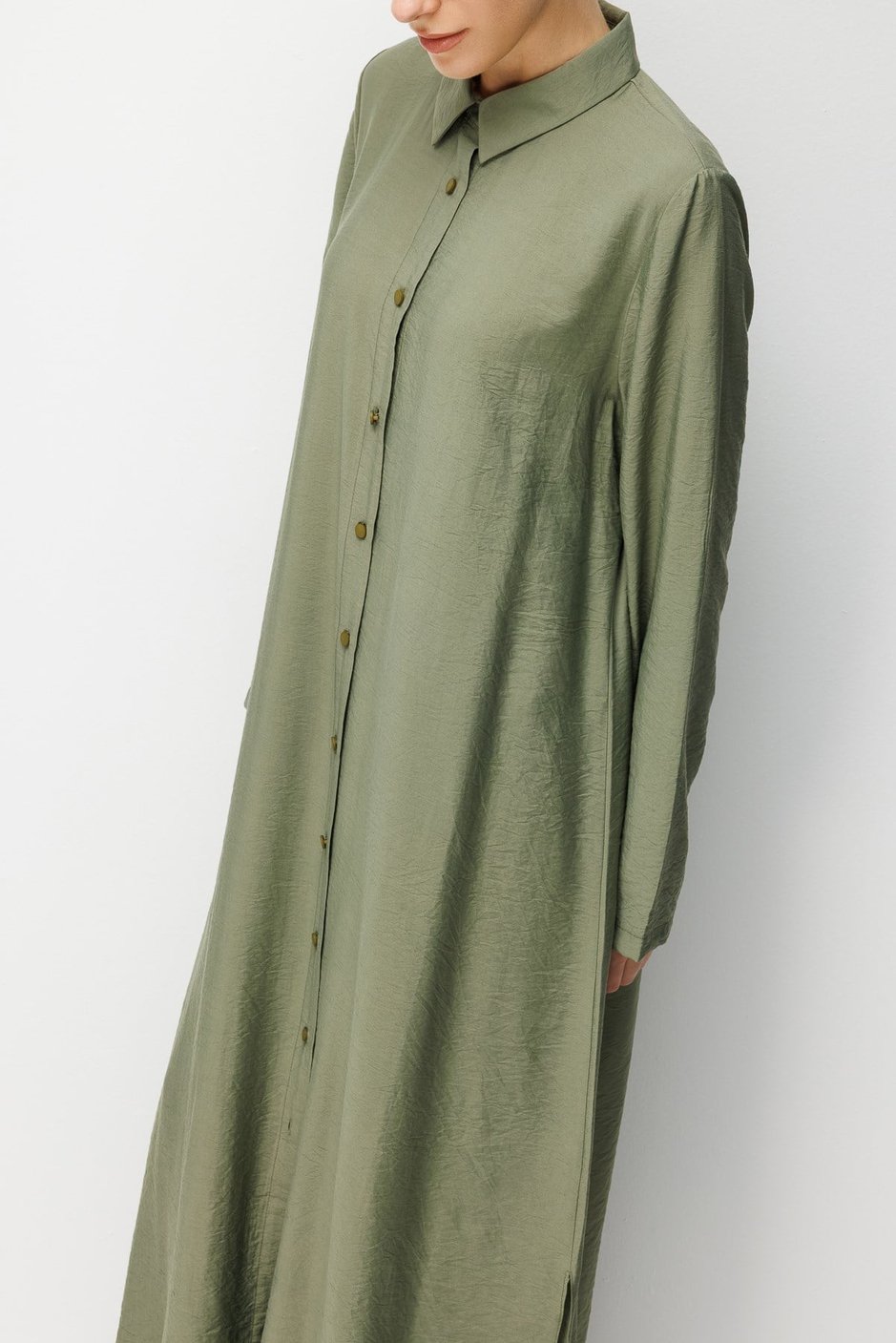 %85 LyoCELL Aller Sırt Rüzgarlıklı  Maxi Tunik Elbise-Pantalon Kombin Takım-Haki