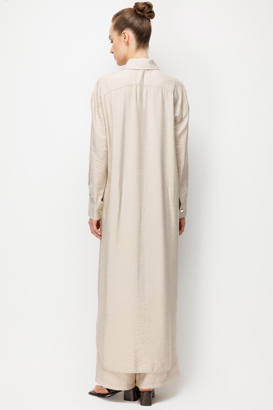 %85 LyoCELL Düğme ve Aksesuar Detaylı  Maxi Tunik Elbise-Taş