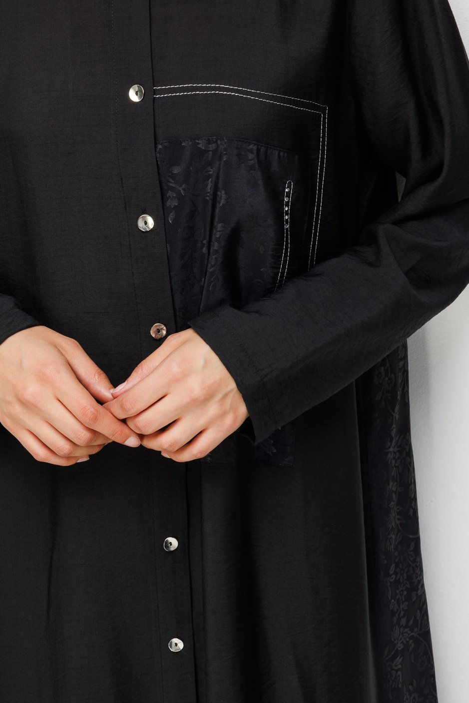 %85 LyoCELL Goldy Desenli Ara Kumaş Garnili Pantalon Maxi Tunik Kombin Takım.-Siyah